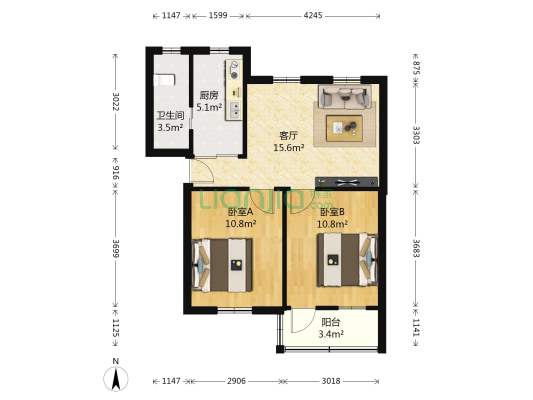 民航小区康寿街 2室1厅1卫 60平方