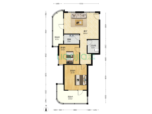 果岭海岸 2室1厅1卫 101平方