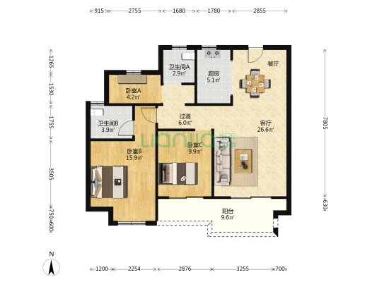 佳源都市南区 3室1厅2卫 112平方