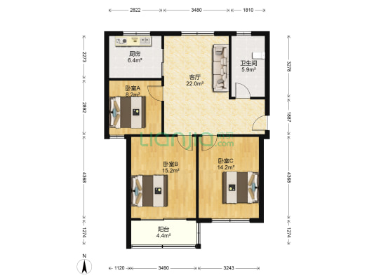 埭宝园 3室1厅1卫 98平方