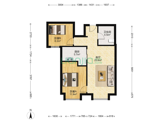 万科城市之光 2室1厅1卫 78平方
