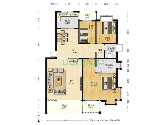 盛世百合 3室2厅2卫 129平方
