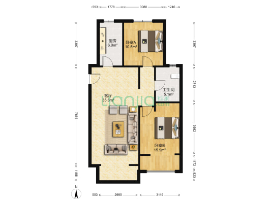 鸿坤凤凰城三期 2室1厅1卫 98平方