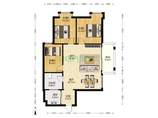 景裕豪苑 3室2厅1卫 86平方