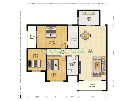 园丁苑 3室1厅2卫 138平方