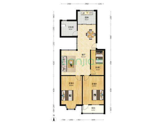 东达路28号 3室1厅1卫 108平方
