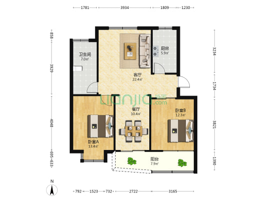 南湾花苑 2室2厅1卫 97平方