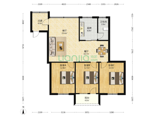 社保大楼宿舍 3室2厅1卫 110平方