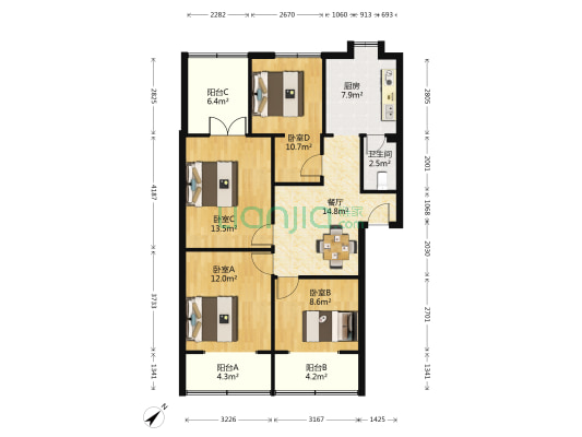 建设南村55号 4室1厅1卫 88平方