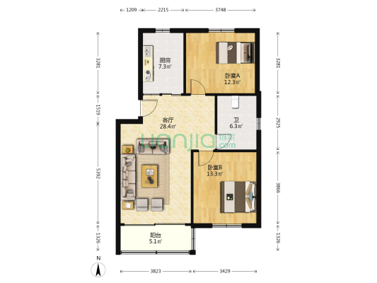 南环花苑 2室1厅1卫 89平方