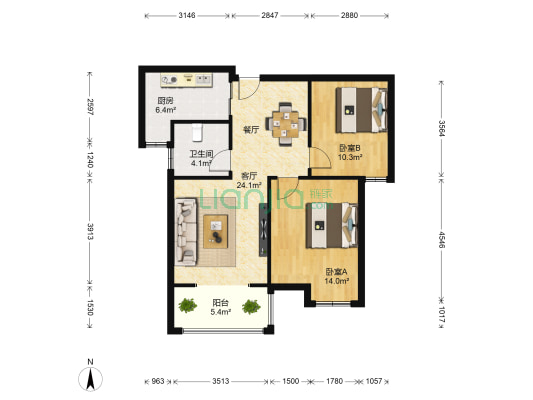 苏商御景湾三期 2室1厅1卫 85平方