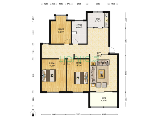 港甫花苑 2室1厅1卫 168平方
