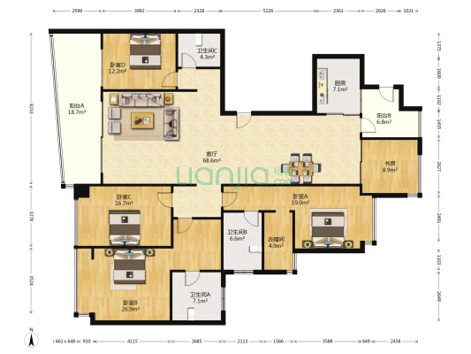 西关海 5室1厅3卫 247平方