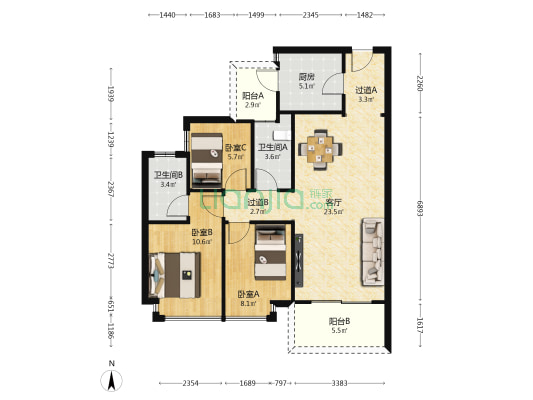 嘉华嘉誉湾 3室1厅2卫 98平方