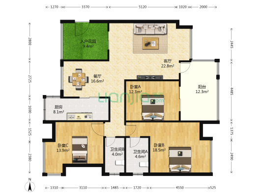 保利温泉新城三期 3室2厅2卫 134平方