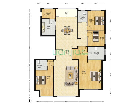 俪景嘉园 4室1厅3卫 226平方