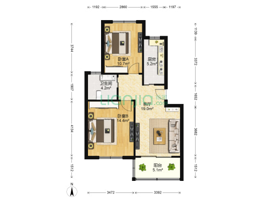 桃园新城中虹佳园东区 2室1厅1卫 72平方
