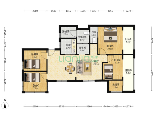 古北路499号 4室1厅4卫 99平方