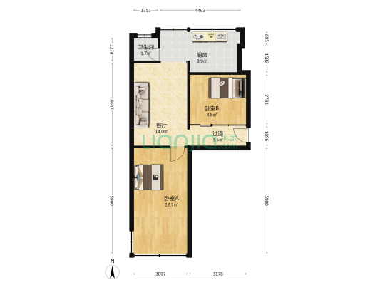 箭道南巷7号院 2室1厅1卫 63平方