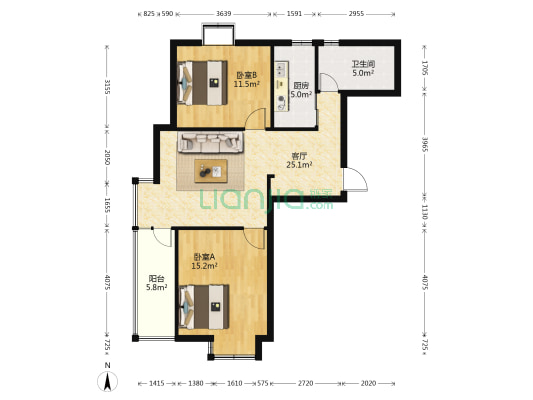 南洋丽都 2室1厅1卫 85平方