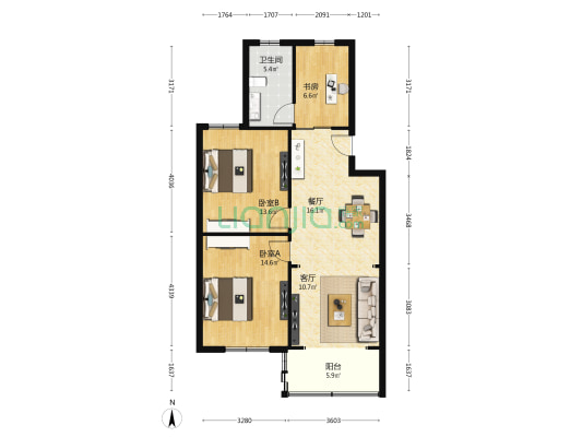 文沁苑 3室2厅1卫 91平方