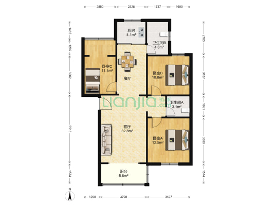 紫荆苑(扬子江路) 3室1厅2卫 110平方