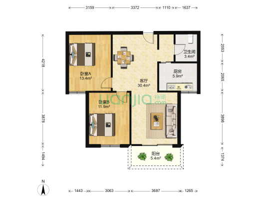 铭和苑柳翠坊 2室1厅1卫 91平方