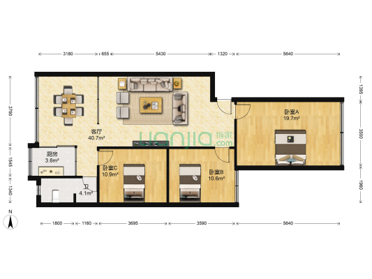 鹿冲关路184号 3室1厅1卫 99平方