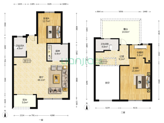 新城源山 2室1厅2卫 137平方