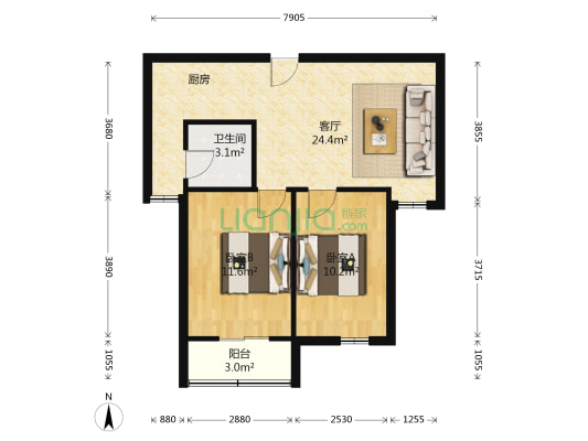 鑫利华家园 2室1厅1卫 60平方