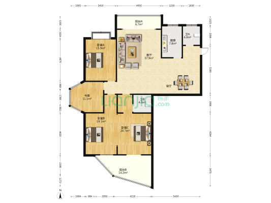 城南世家 4室1厅2卫 173平方