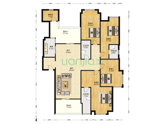 龙泉华苑 4室2厅3卫 242平方