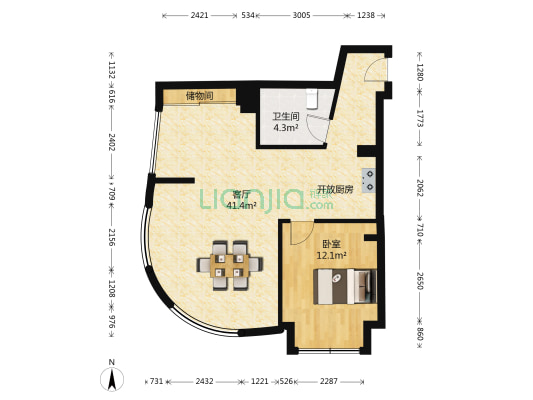 大悦公寓 1室1厅1卫 87平方