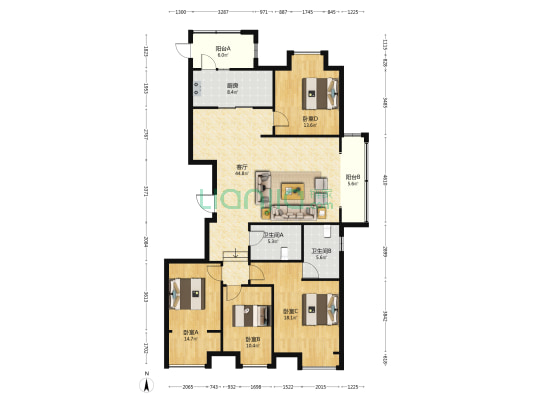 荣盛阿尔卡迪亚蓝天城 4室1厅2卫 175平方