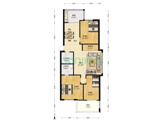 华富花园 3室1厅2卫 110平方