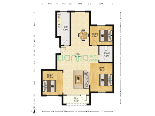 富丽紫玉花园 3室1厅1卫 109平方
