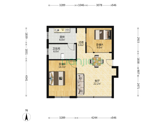 仿古商贸街狼山镇59号院 2室1厅1卫 73平方