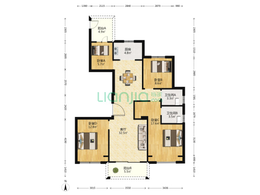 老殿后锦园 4室1厅2卫 131平方