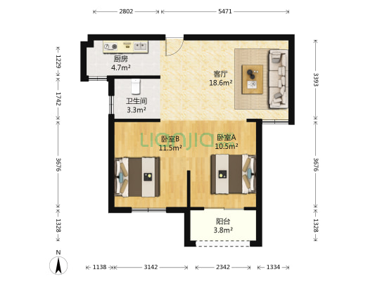 鹏润花园南区 2室1厅1卫 74平方