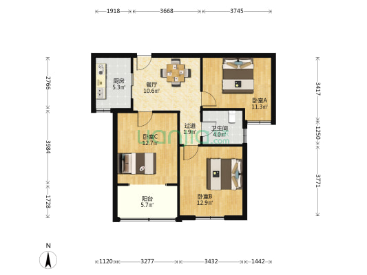 东璟家园E区 3室1厅1卫 89平方