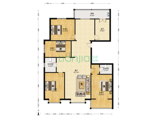 广电小区 4室2厅2卫 208平方