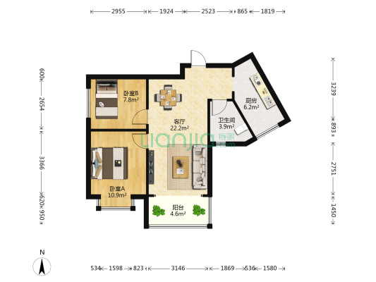 职教城 2室1厅1卫 69平方
