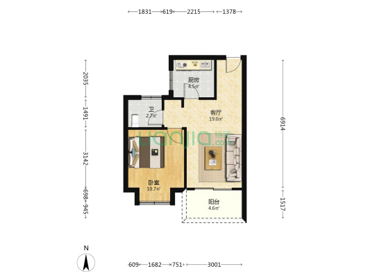 云江府 1室1厅1卫 65平方