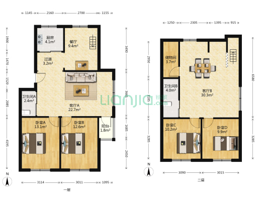 祝华家园 4室3厅2卫 89平方