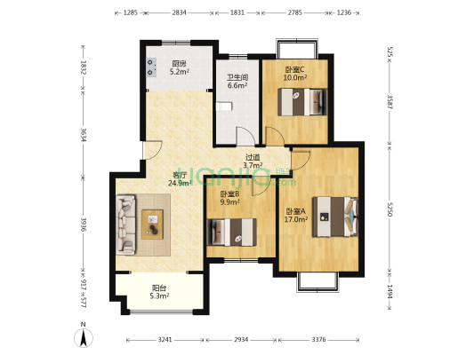 玉兰花园 3室1厅1卫 100平方
