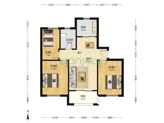 绿都绣云里 3室1厅1卫 91平方