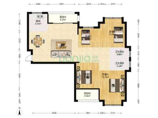 鳌祥佳园一区 4室1厅2卫 120平方
