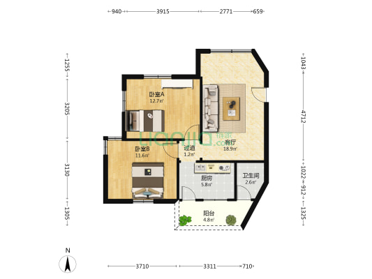 亭子下大街 2室1厅1卫 56平方
