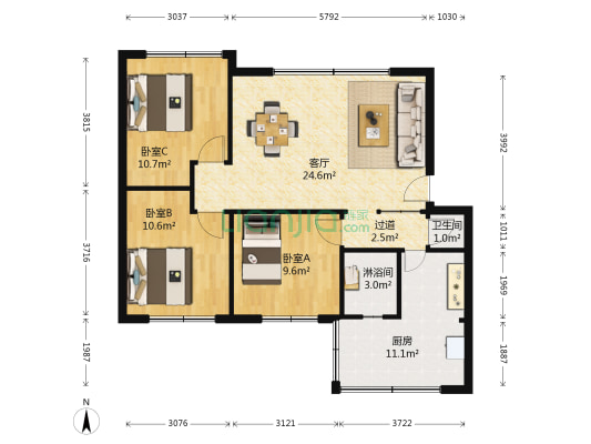 天山南路二段271号小区 3室1厅2卫 89平方