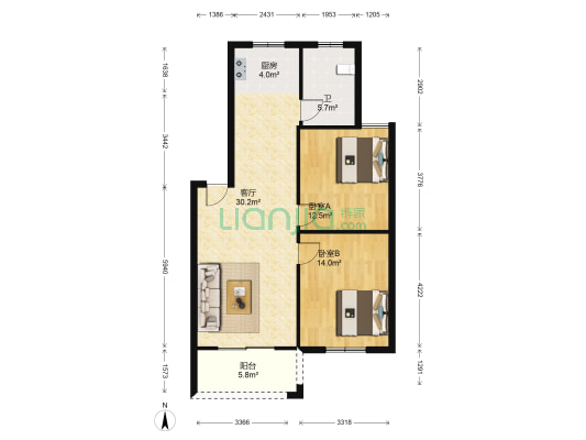 菱堰春晖 2室1厅1卫 81平方